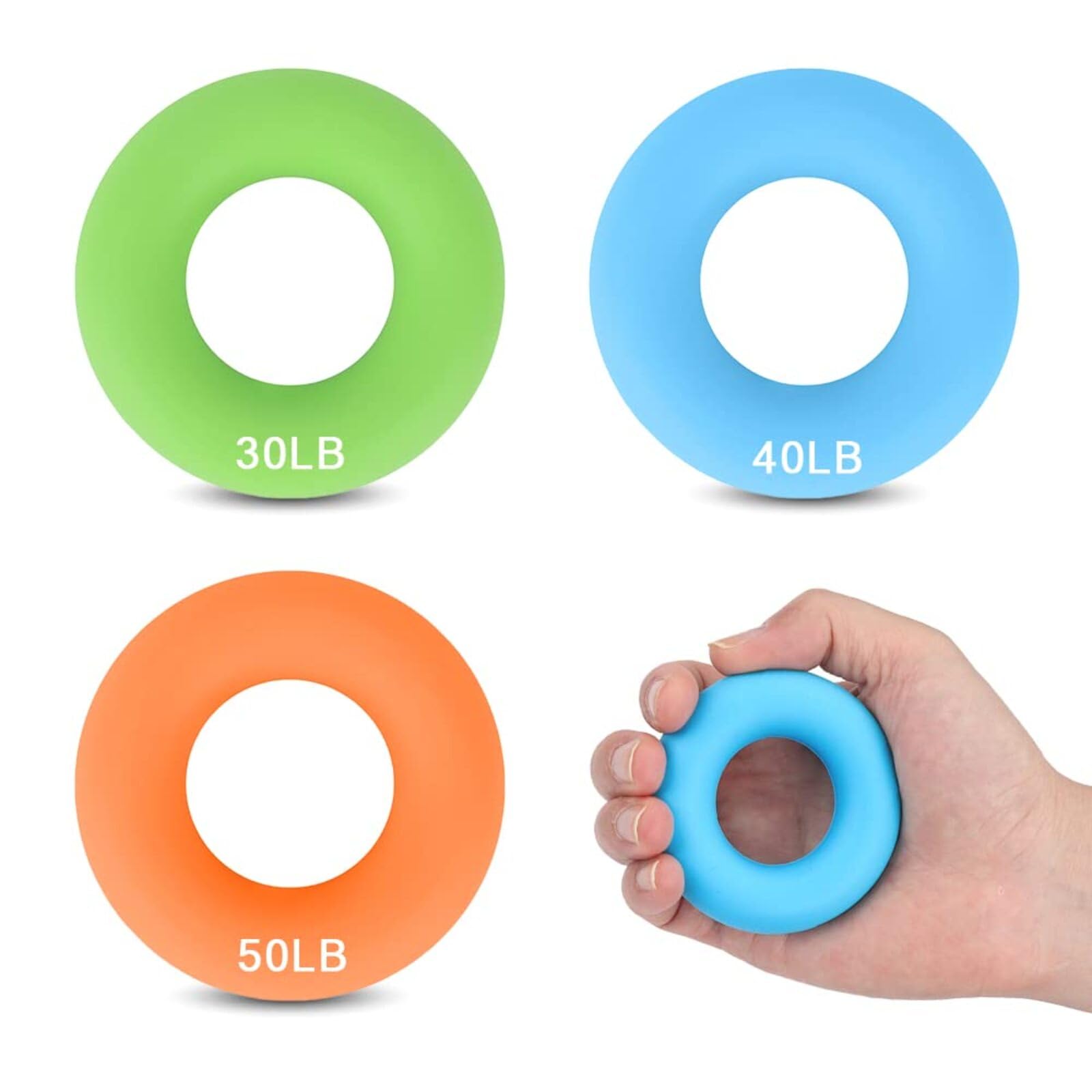 3 Pcs Hand Grip Strengthener, Forearm Exerciser Finger Silicone Exercise Rings Hand Strengthener for Muscle Training Sports, Rock Climbing, Fitness, Increase Strength, Stress Relief