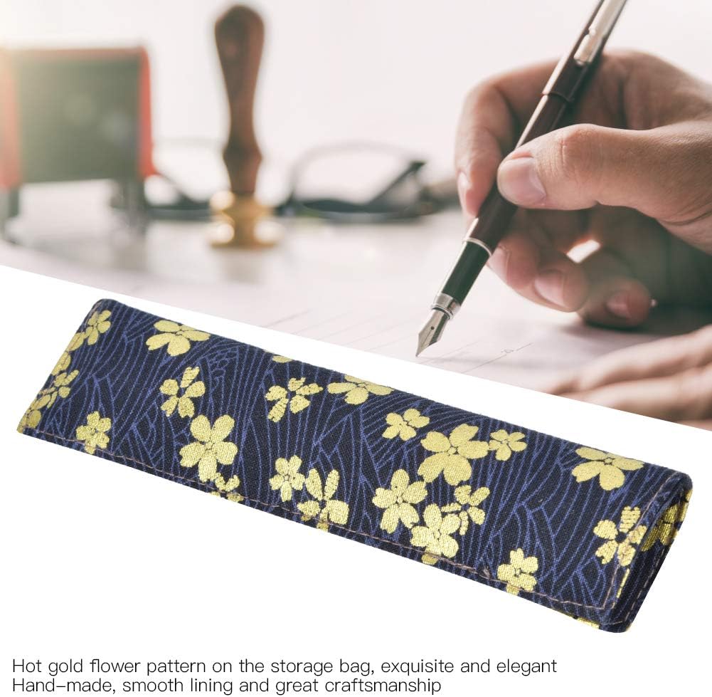 Srliya Single Pen Storage Bag Retro Flower Pattern Hot Gold Cotton Cloth Protective Cover image 5