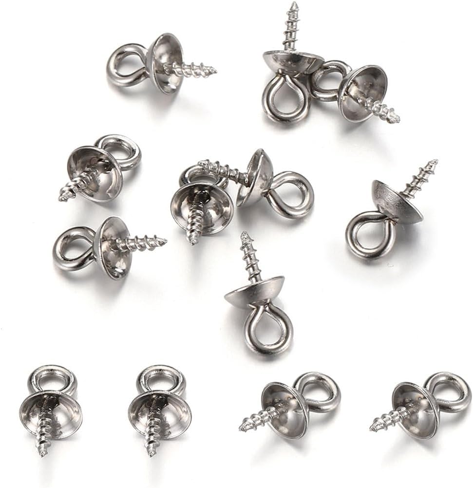 50pcs Gold Color Stainless Steel Screw Eye Pins Bail Top Drilled Beads End Caps Pendant Charms Connectors for DIY Jewelry Making(Gold Color,Cap 10mm)