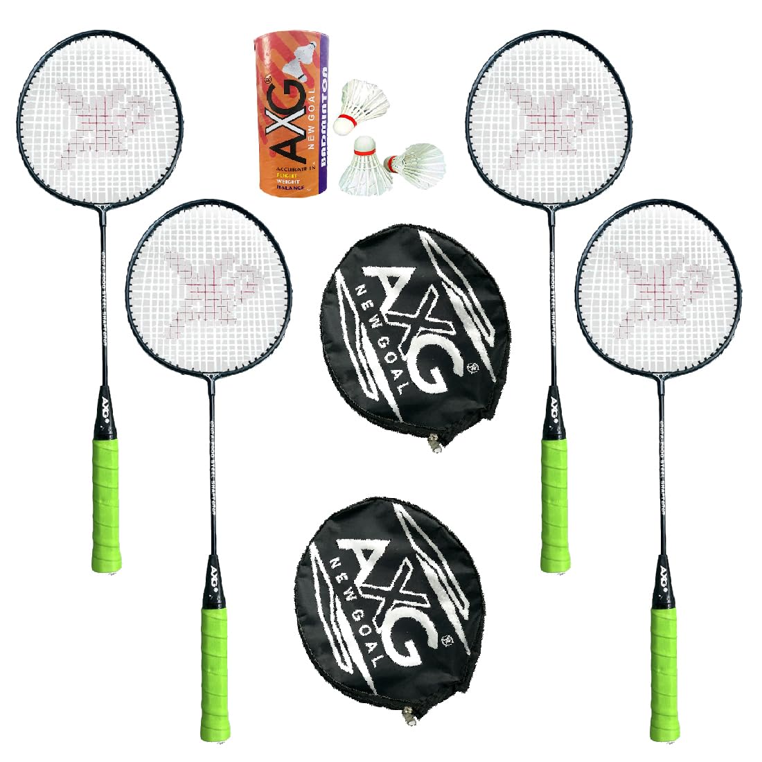 AXG Scratch Resistant A-2000 Badminton Rackets Set of 4 with 3 Feather Shuttles Badminton Kit (Green)-image-28