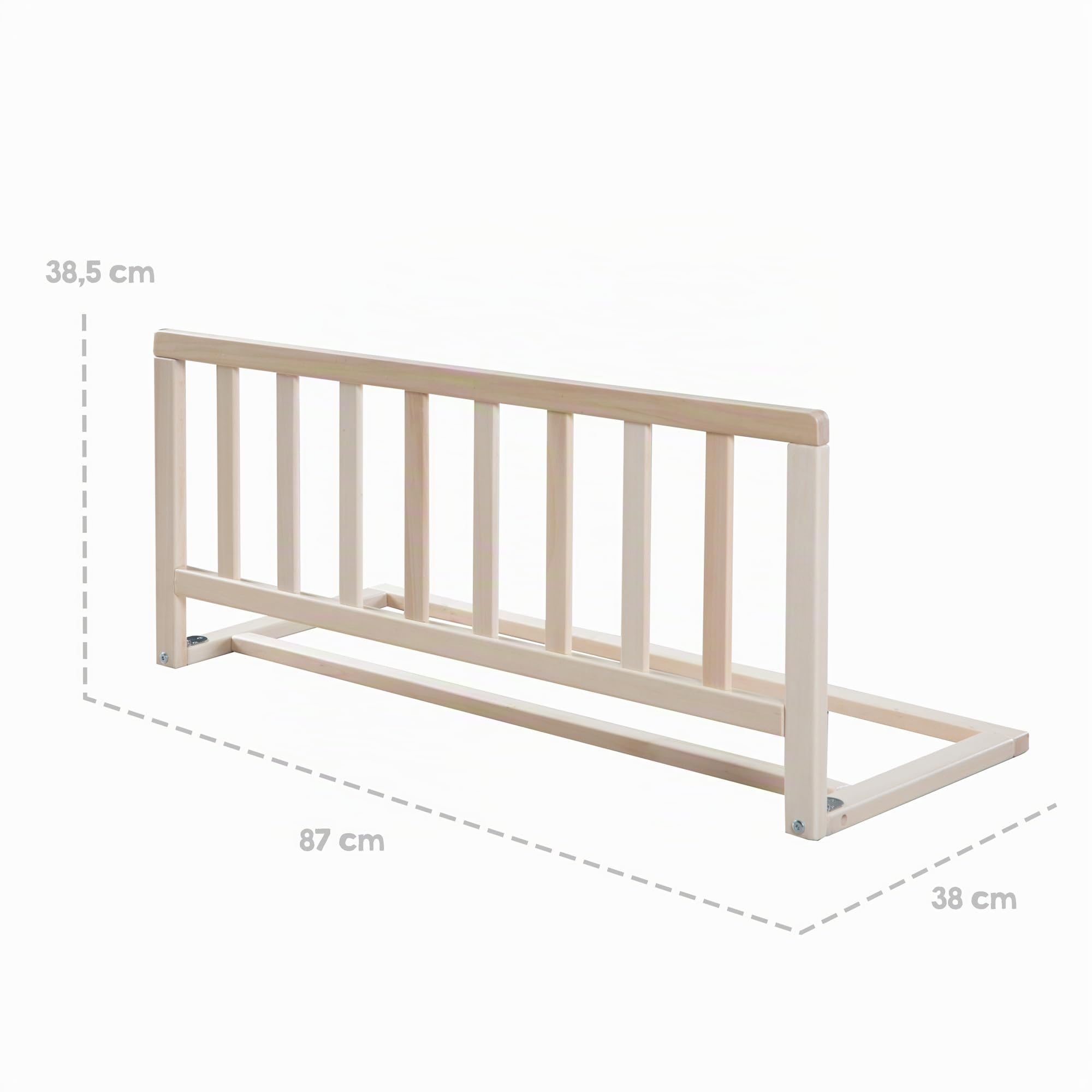 roba Barrière de Lit en Bois 90 cm - Protection Anti-Chute Sûre pour Bébés et Enfants - de 18 Mois à 5 Ans - Montage Facile sans Perçage - Hauteur de 38 cm - Naturel