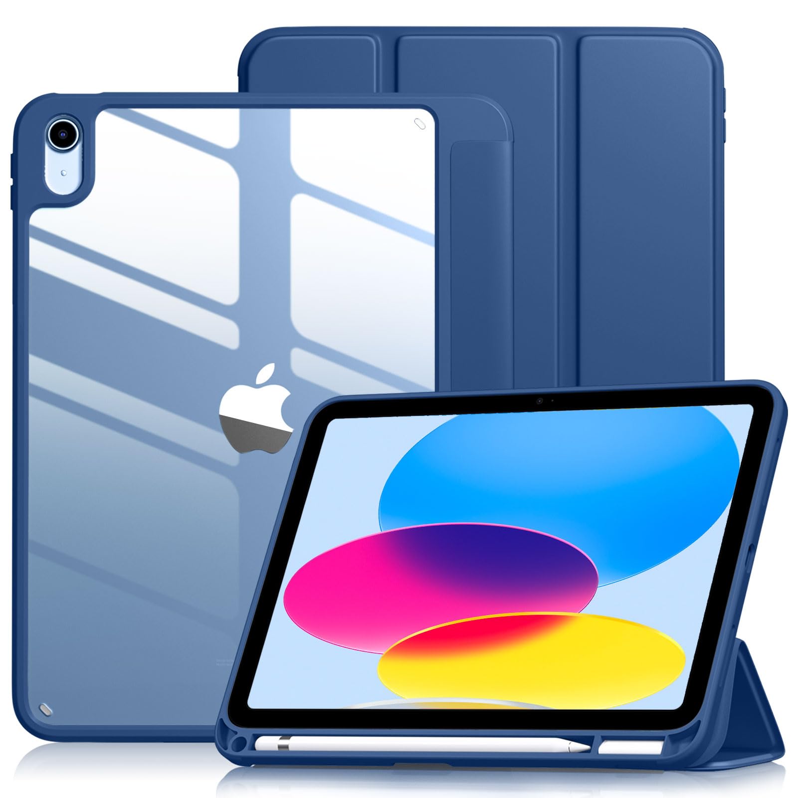 Vobafe Hülle für iPad A16 11. Generation 2025/iPad 10. Generation 2022 (11/10,9 Zoll) mit Stifthalter, PC Transparent Rückseite Schutzhülle Unterstützt Touch ID, Auto Schlafen/Wachen, Navy