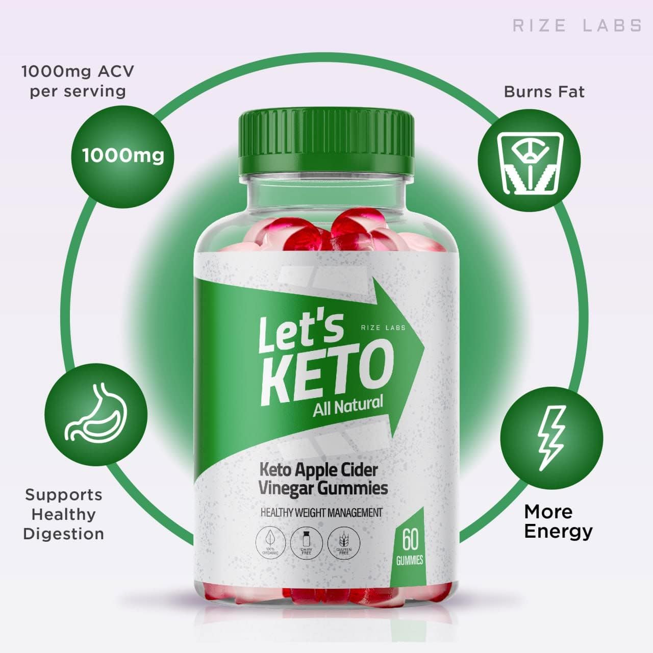 rize labs - Lets Keto Apple Cider Vinegar Gummies for Weight Management Loss - Advanced Formula - All Natural Ingredients (180 Gummies) (Pack of 3)