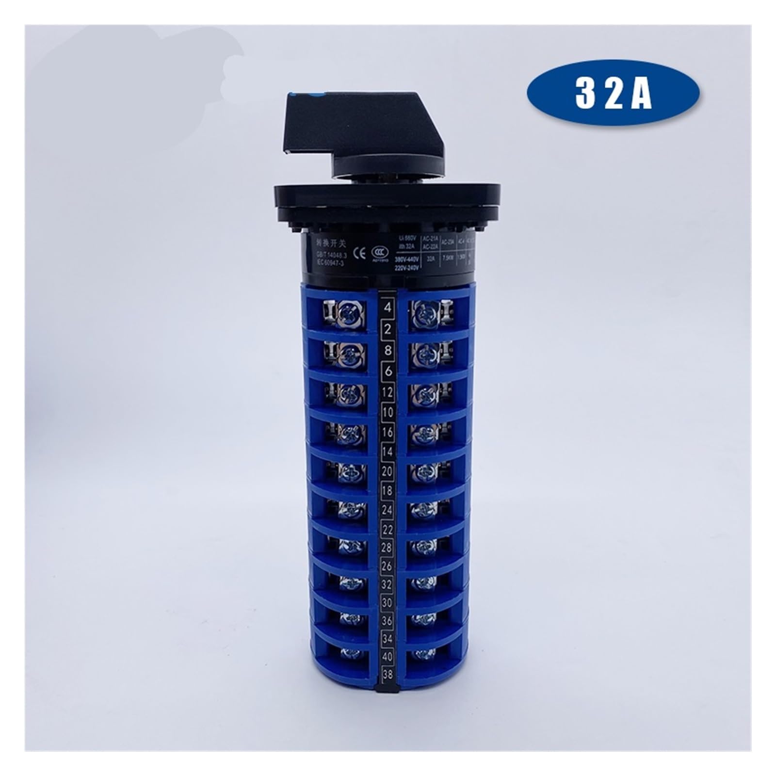 Interruptor de Leva rotatorio Transferencia Universal Diez Secciones, 3 Posiciones, 32 A, Tres velocidades, 10 Cables, Doble Potencia, LW26-32/10