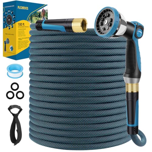 FLOERXIS Non-Expandable Garden Hose 150 ft, Lightweight Flexible Anti-Kink