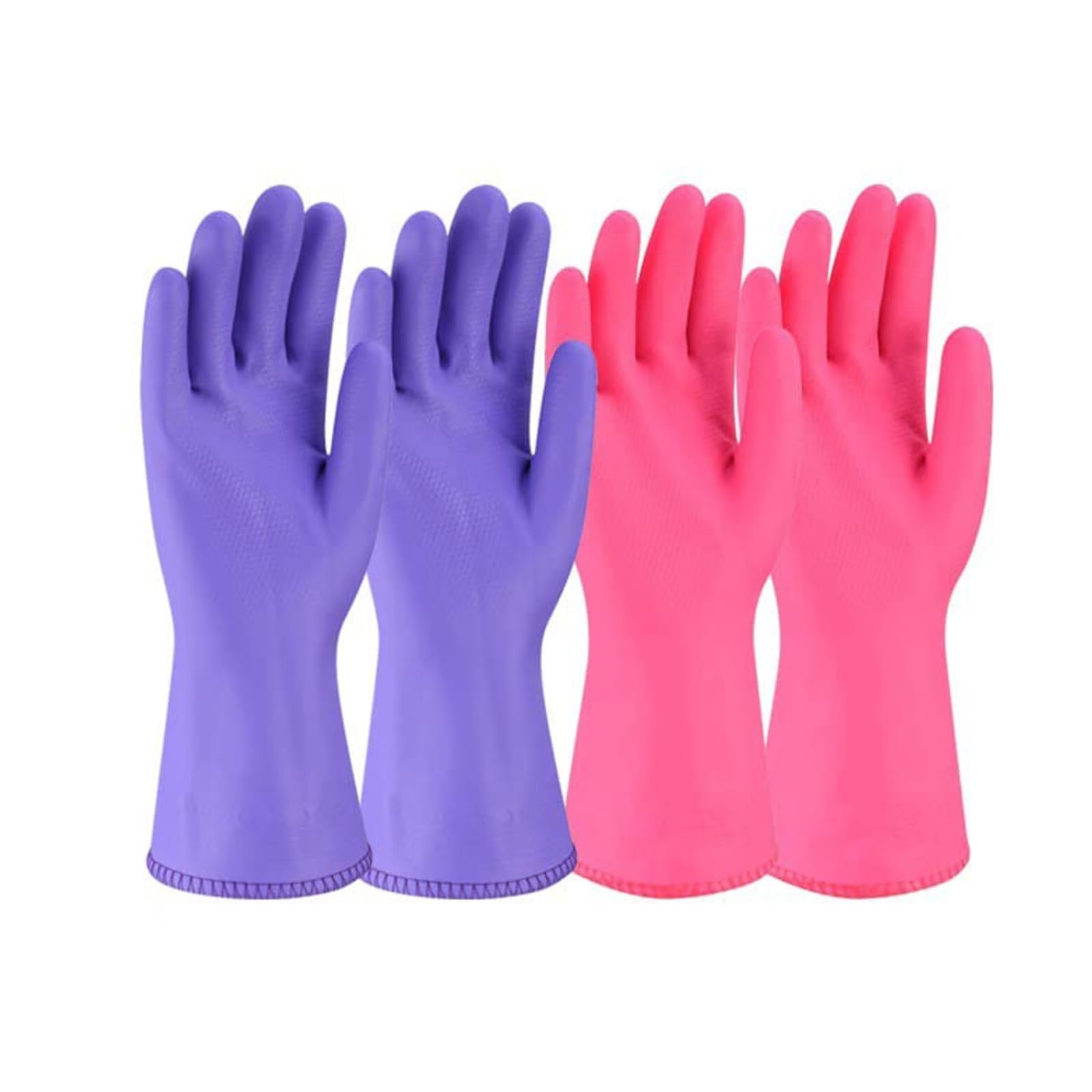 Rubber Gloves, Purple Household Long Sleeve Gloves with Cotton Flock Lining for Cleaning Dishwashing and Gardening - Image 4