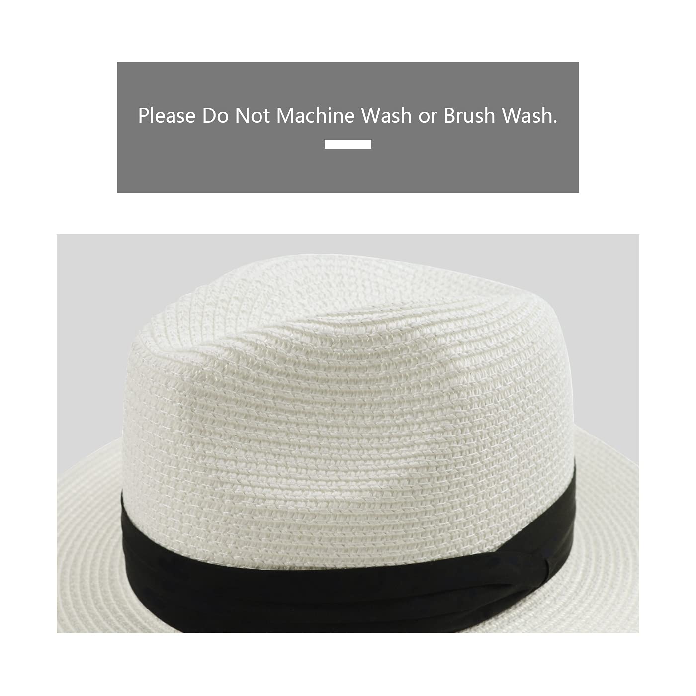 DRESHOW Damski kapelusz z Szerokim Rondem ze Słomy Panama Zwijana czapka Fedora Beach Sun Hat UPF 50+