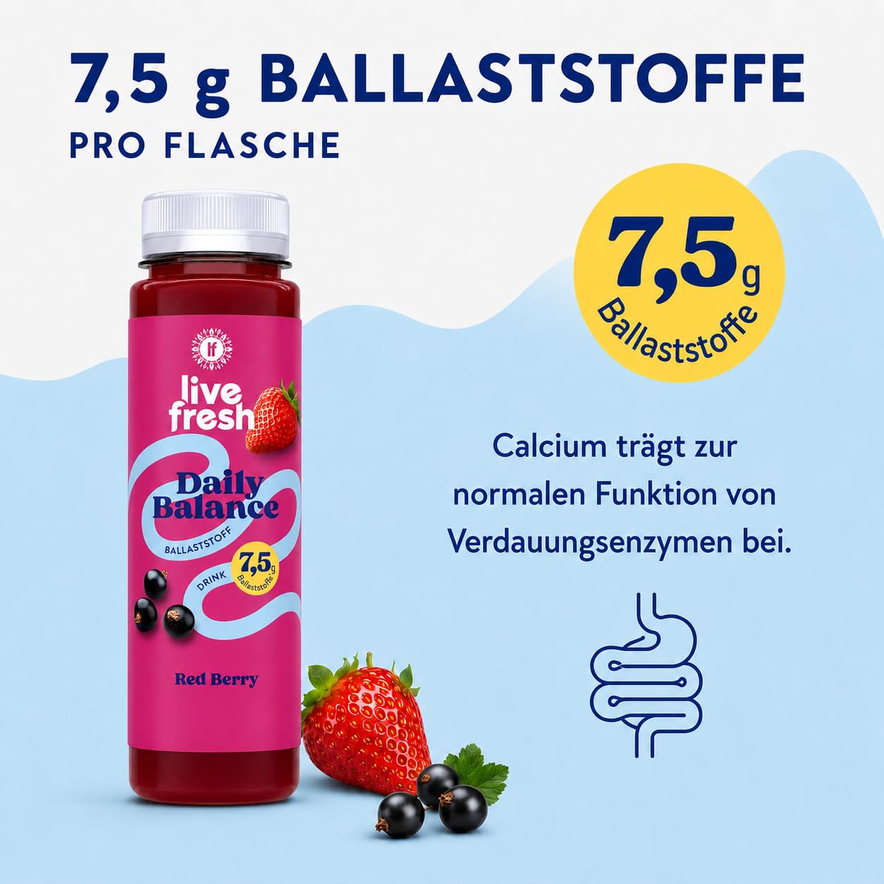 LiveFresh Ballaststoff Drink Probierpaket – 18x 250ml | 7,5g Ballaststoffe pro Flasche – Kaltgepresst¹ – Ohne Zuckerzusatz² – Mit Calcium