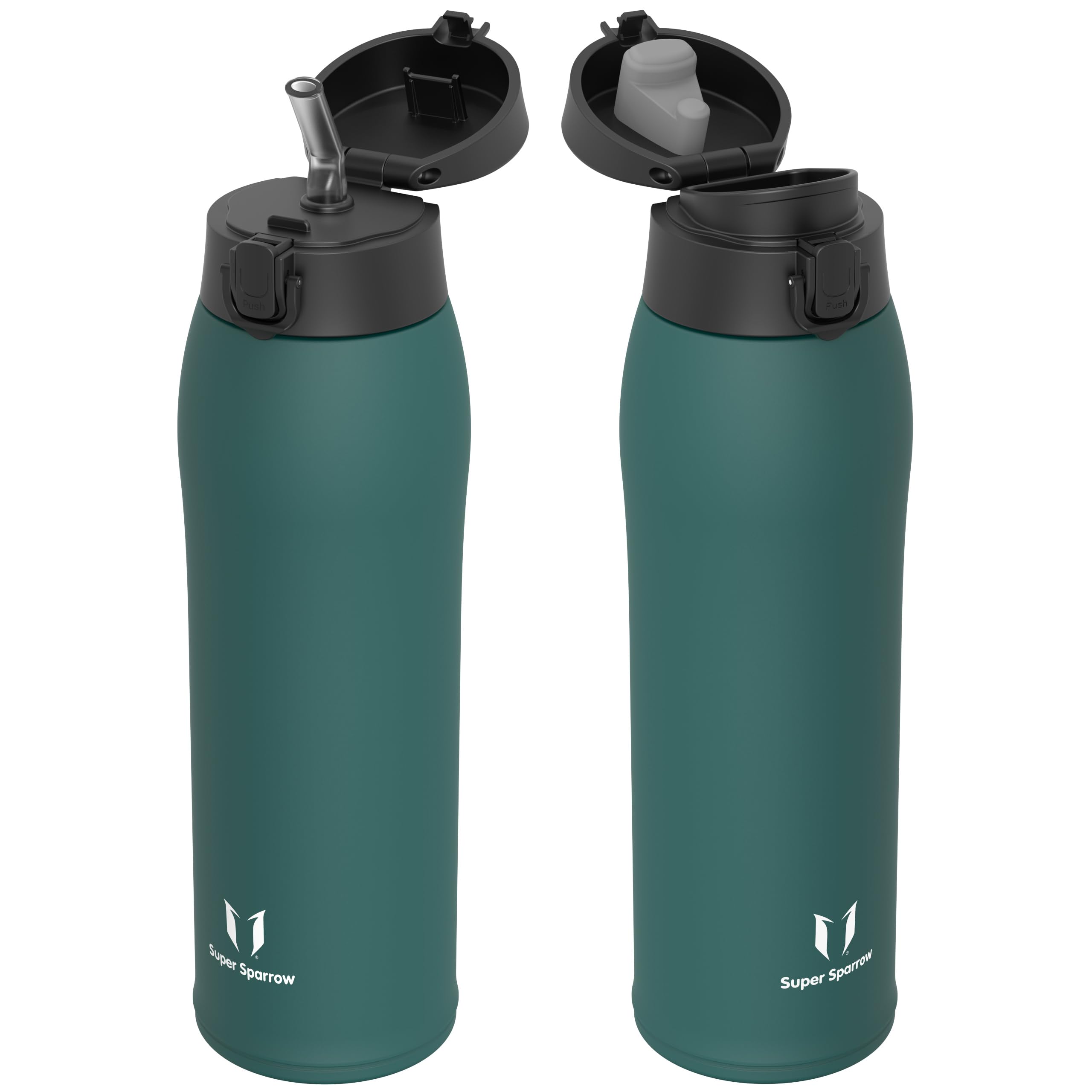 Super Sparrow Insulated Water Bottle - Travel Mug - 950ml - Stainless Steel Water Bottles - BPA Free - Leakproof Metal Bottles - Includes 2 Lids, Straw Lid & Spout Lid