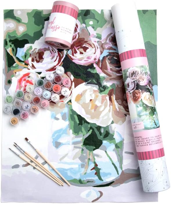 Pink Picasso Kits Botanical Floral Paint by Number for Adults | DIY Canvas Painting Kits Color by Numbers Drawing Arts and Drawing Crafts As Seen On Shark Tank | Mail Me Roses - 16x20 Paint Kit Set