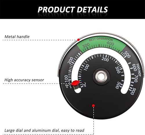 Miniatura 3 de Termómetro magnético para estufa, estufa de fuego, medidor de temperatura para leña de madera, tubo de chimenea, horno (1 pieza)