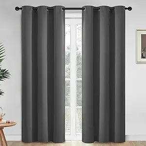 Yakamok 84 Inch Long Blackout Curtains for Bedroom, Thermal Insulated Room Darkening Curtains, Light Blocking Blackout Drapes for Living Room- 2 Panels,42x84 Inch, Charcoal Grey