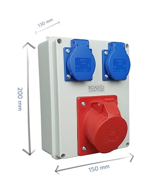 RoadEu Power Distributor 16 A 5P 400 V 2x Schuko 230 V Construction Power Distribution IP44 PCE Sockets