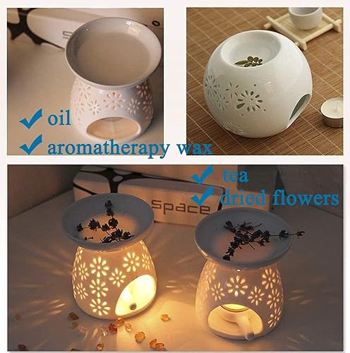 Miniatura 3 de HwaGui - Juego de 2 soportes de cerámica para velas de té y calentador de cera, quemador de aceite esencial de aromaterapia, gran decoración para