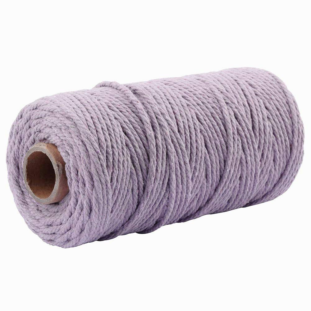 Zhiheng Lilac 3Mmx100m Macrame Cotton Cord 4 Strand Twisted Twine Strings Rope For Wrapping Plant Hanger Knitting Tapestry Diy Home Craft (Lilac)