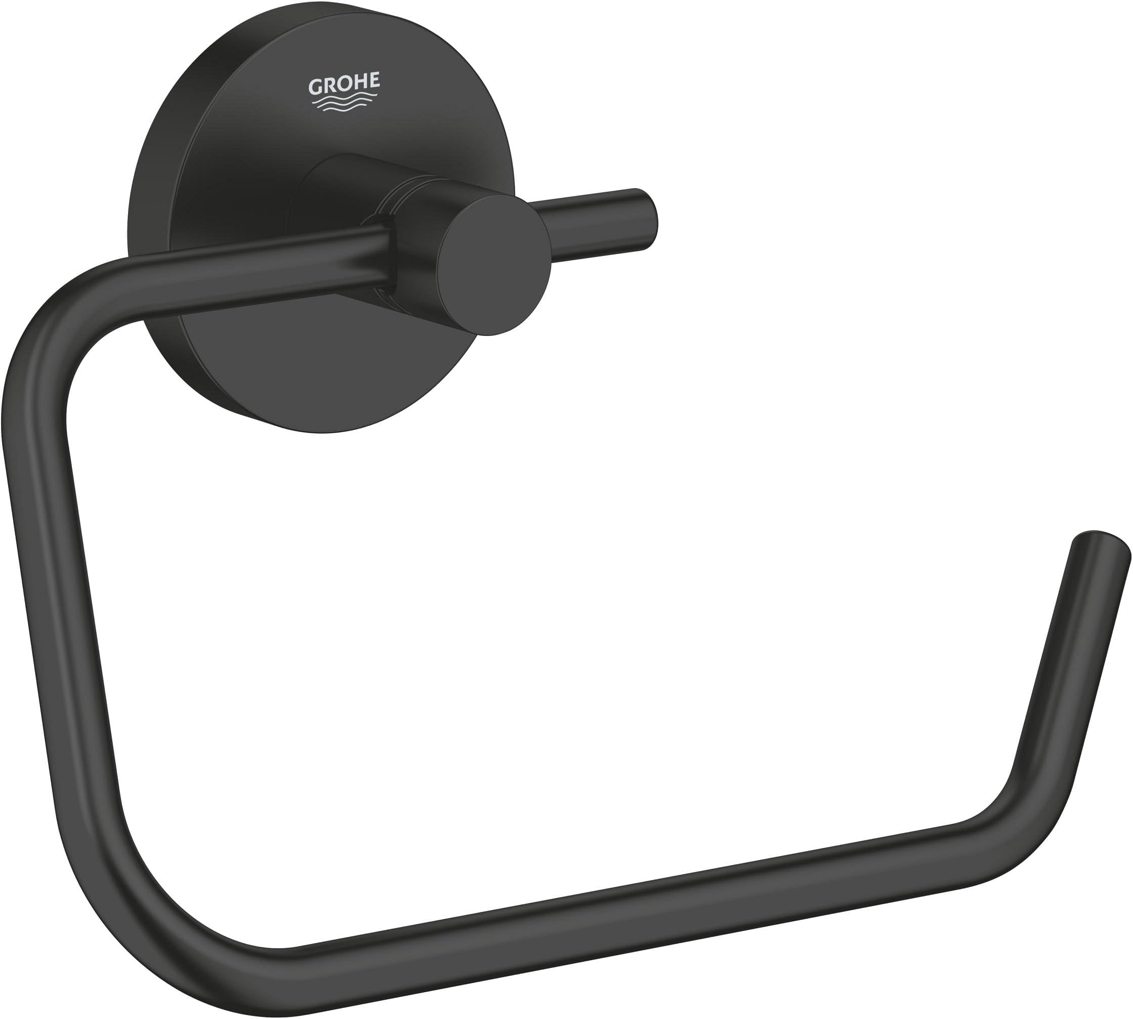 GROHE Start QuickFix Toilet Roll Holder Without Cover (Metal, Concealed Fastening, Including Screws and Dowels, Extra Easy to Fit QuickGlue), Size 44 x 119 mm, Matt Black, 412002430