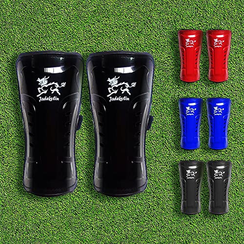 Jadekylin 2 Pairs Of Soccer Shin Guards For Ages 4-8 (Black+ Red, 6 Inch) #TOP3