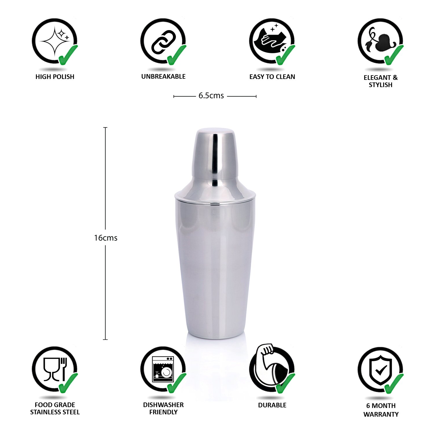 Urban Snackers Cocktail Mocktail Shaker 10 Oz 295 Ml, Stainless Steel, Silver, Use for Drink Mixer, at Home, Hotel, Restaurant, Pack of - 1 - Image 3 thumbnail