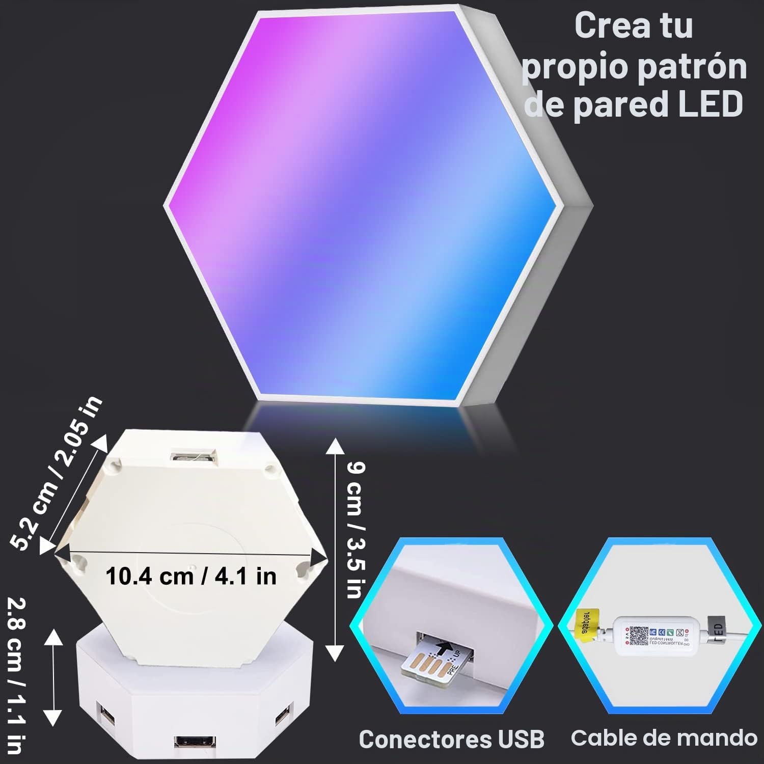 Luces LED Hexagonales, Panel LED RGB Lampara LED Pared App y Control Remoto, Paneles LED Luces Gaming Sincronizar con Música, Luces LED Habitación Geometría para Decoracion Gaming Salón,7 Paneles