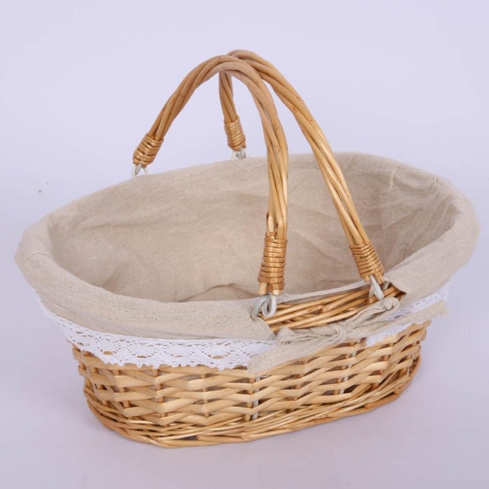 Tejido a mano para cesta de sauce con forro de lino, 32 cm, tejido a mano