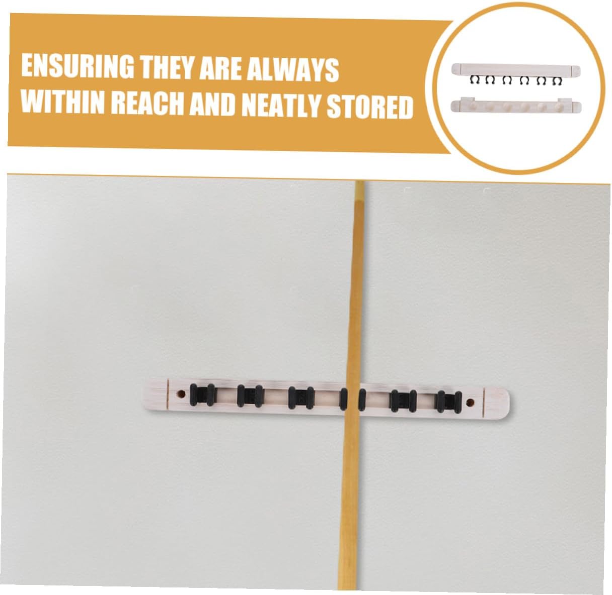 6-hole Solid Wood Billiard Cue Rack Wall Mount Pool Cue Holder with Slots White Finish 2 Pairs Pool Table Accessory and Organization