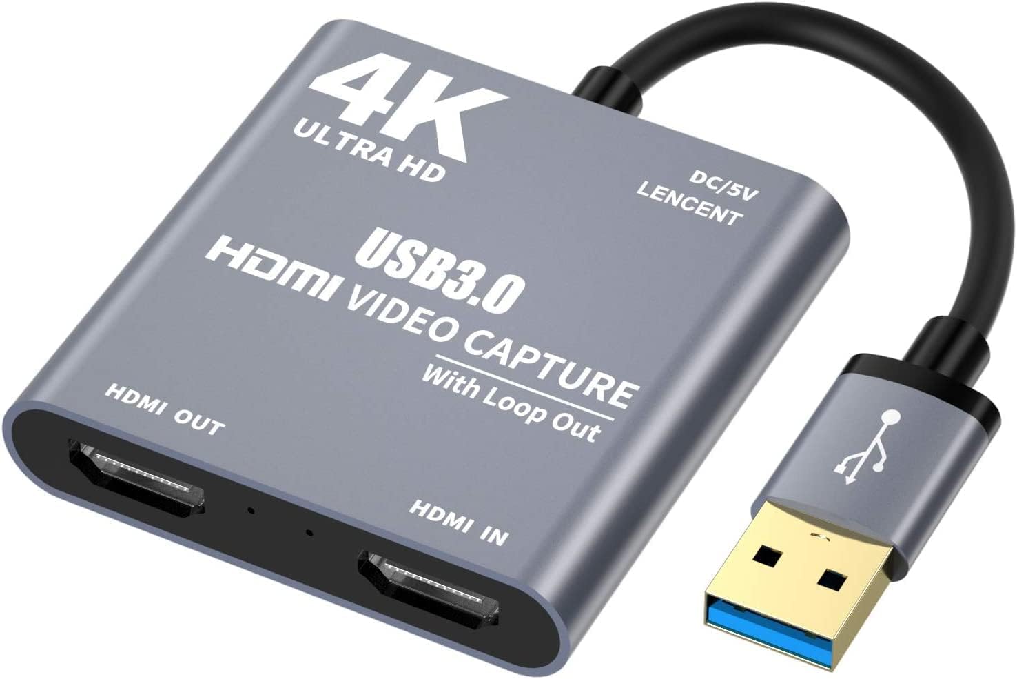 hdmi video capture card with loop out, hdmi to usb 3.0 video capture card converter adaptor 4k hd 1080p for pc laptop projector hdtv compatible with windows xp, mack, linus (grey)