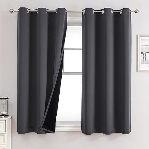 Miniatura 83 de ChrisDowa Cortinas 100% Opacas para Dormitorio con Forro Negro, 2 Capas Gruesas Totalmente Opacas con Aislamiento Térmico y Ojales, Cortinas de