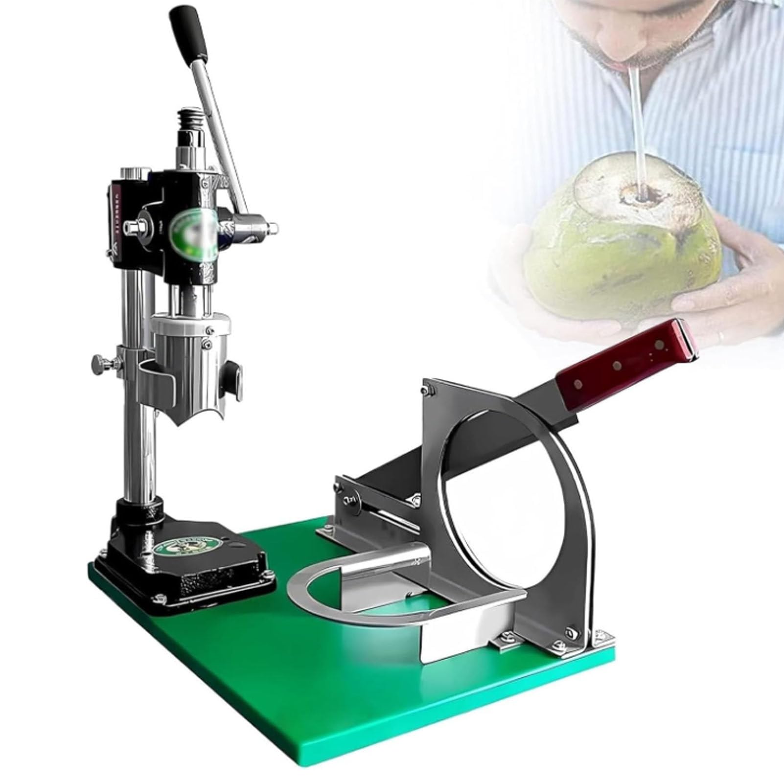 Oiyekntd Coconut Opener Tool for Fresh Coconut, Desktop Stainless Steel Green Fresh Young Coconut Peeler, Coconut Cutting and Peeling Machine, Coconut Hole Open 2.36" Diameter 1Handle