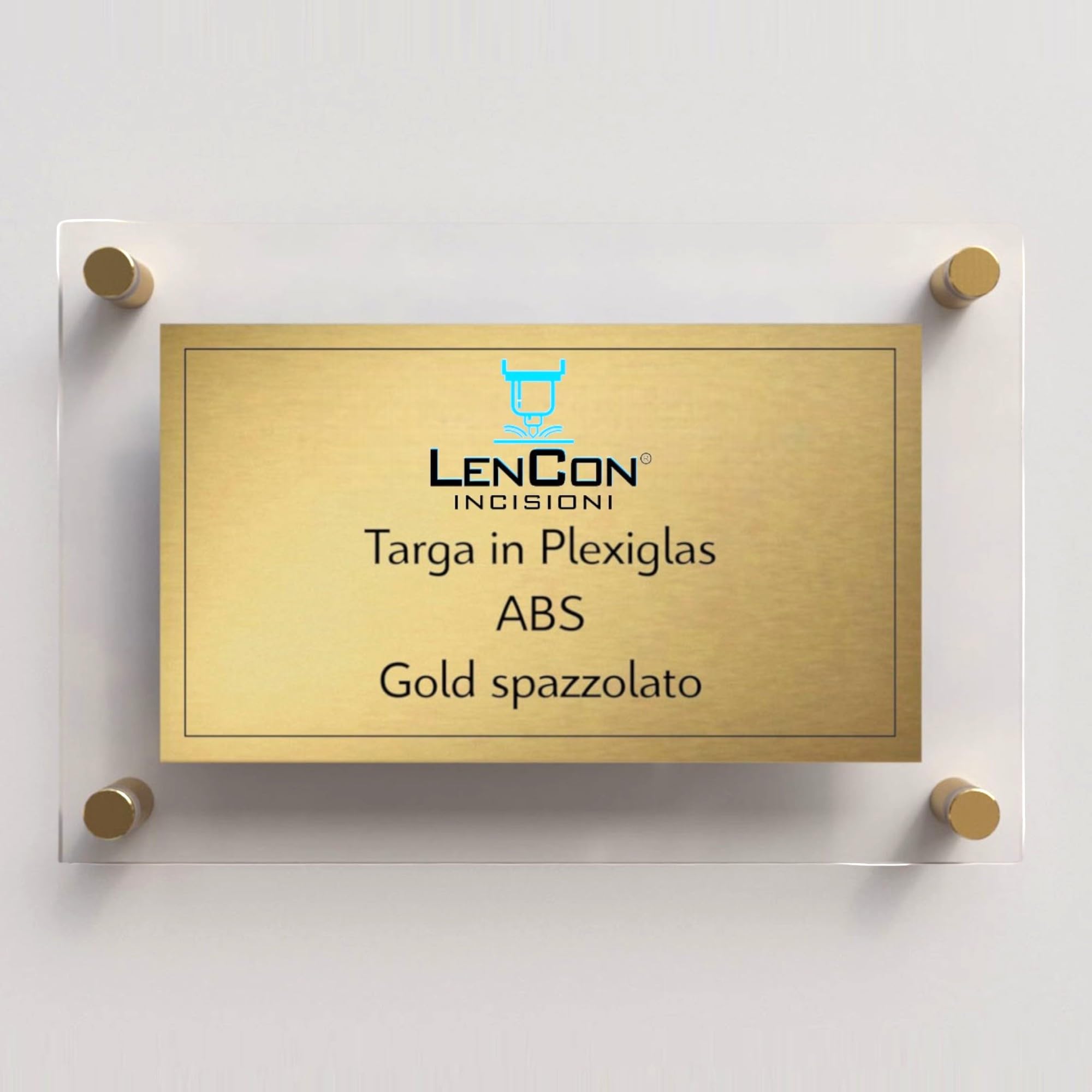 Targa Insegna Professionale Personalizzata per Azienda, Studio Medico, B&B, Acrilico Trasparente 5mm e Alluminio Effetto Oro, Montaggio con Kit Distanziali