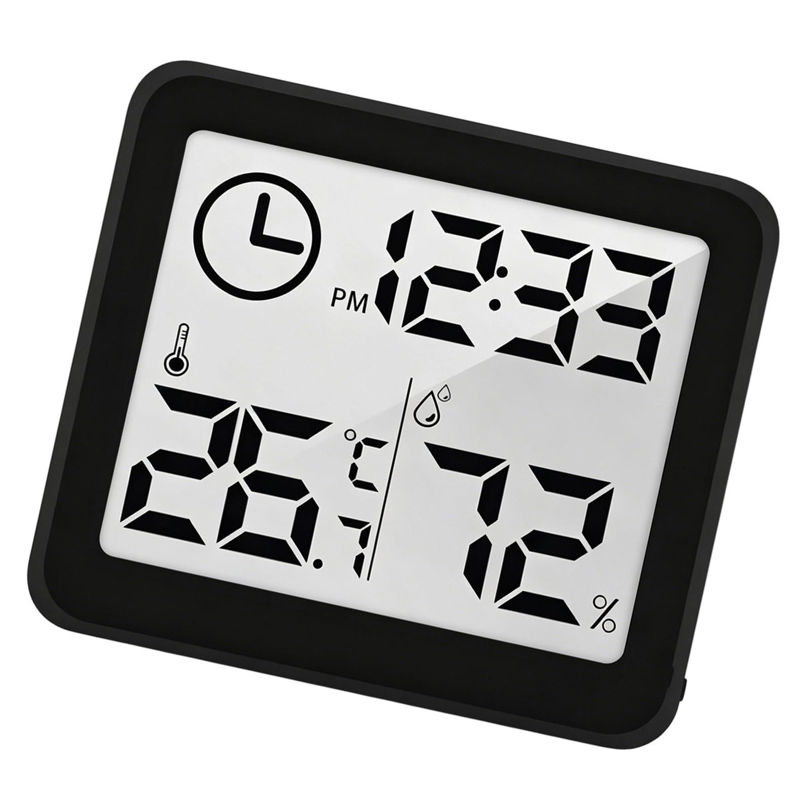 Tsophreniq Black Digital Hygrometer Clock With Large Display Temperature Humidity Monitor For Home Indoor Temperature Humidity Monitor
