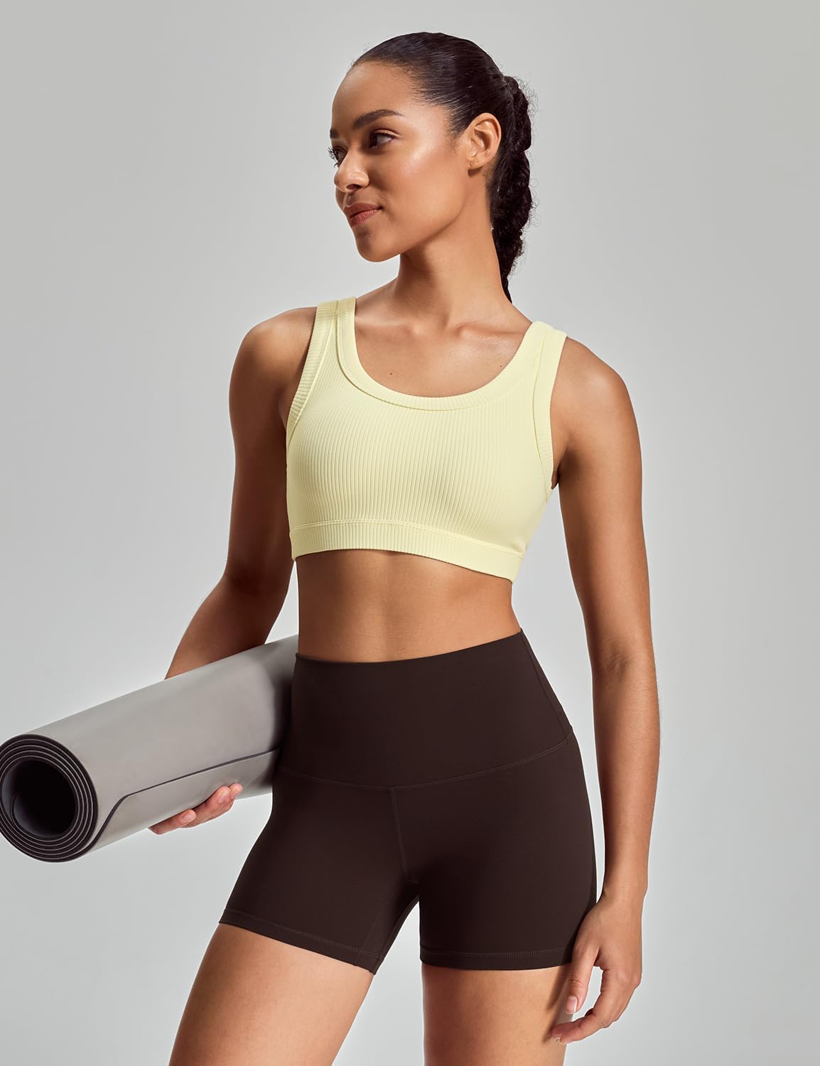 HeyNuts Ribbed Sports Bras for Women, U Back Wireless Medium Impact Workout Yoga Tops Padded with Built in Bras A-D Cups - Image 6