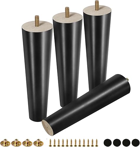 Patas de madera de goma negra para muebles de 8 pulgadas, patas rectas de madera cónicas de mediados de siglo, patas de sofá UNC de 516 pulgadas,