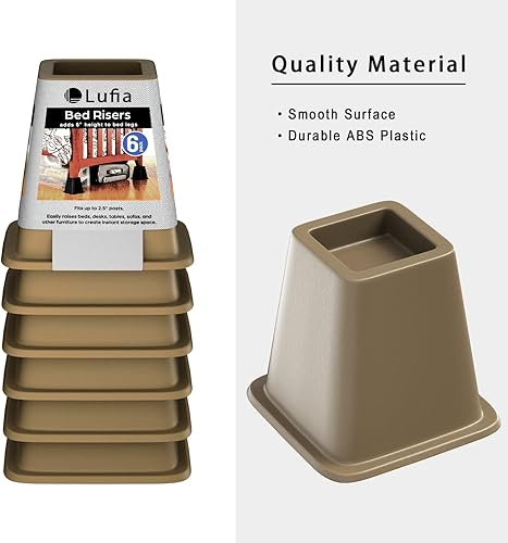 Miniatura 4 de Lufia Elevadores de muebles de cama de 6 pulgadas, elevadores de cama resistentes para sofá, mesa, sofá, silla o escritorio (juego de 6, marrón)