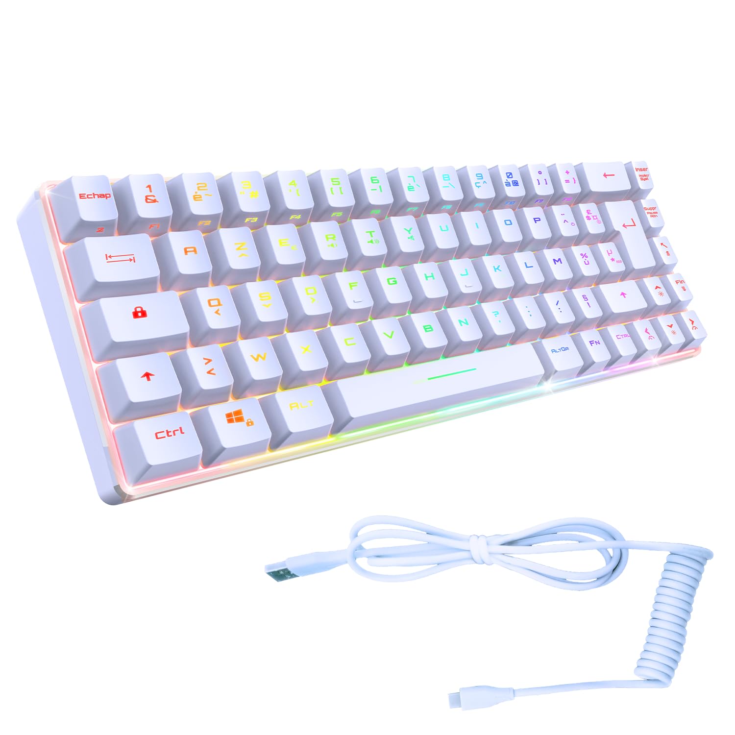 EMPIRE GAMING - K208 Clavier Gamer Filaire TKL Compact (Français AZERTY) 69 Touches RGB - Câble USB Type C détachable Plug & Play - PC/PS4/PS5/Xbox - 23 Touches Anti-Ghosting (Blanc)