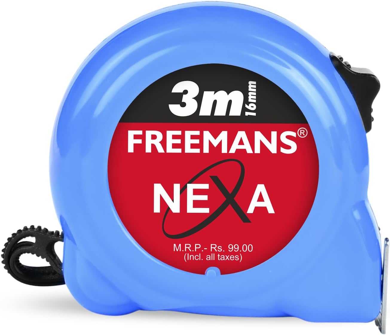 FREEMANS NEXA 3m:16mm Steel Inchi Measuring Tape - 3m With Unbreakable ABS case || Click Action Front Lock || Double-sided Printing and Belt Clip
