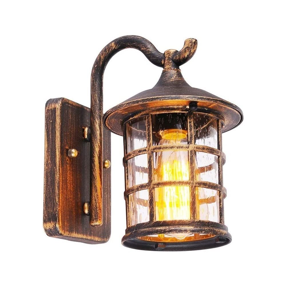 Antique Wall Lamp Outdoor Wall Light IP44 Waterproof E27*1 Iron+Glass Patio Garden Balcony Corridor Terrace Wall Lamp (Color : Brown, Size : 25cm)