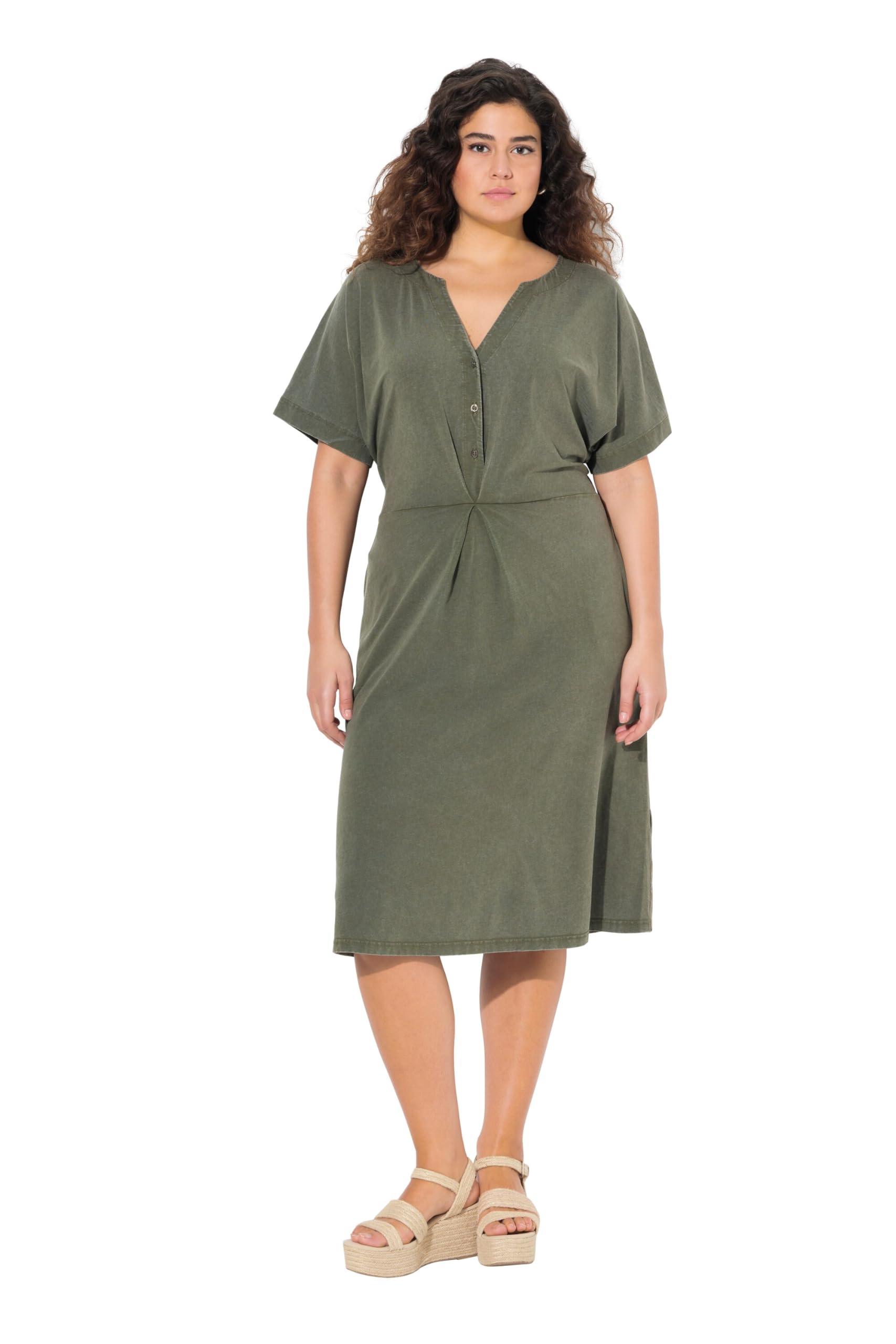 Ulla Popken Damen große Größen Übergrößen Plus Size Jerseykleid, A-Linie, Tunika-Ausschnitt, Halbarm 837403