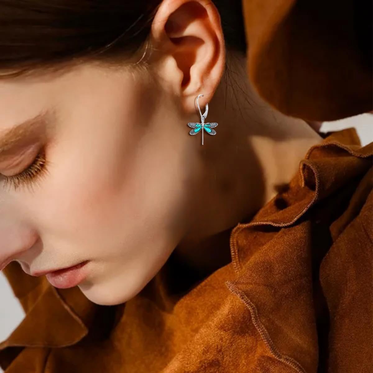 Genuine Dragonfly Turquoise Jewelry Set for Women, Sterling Silver Vintage Native American Western Jewelry Birthdays Gift for Women - Image 3