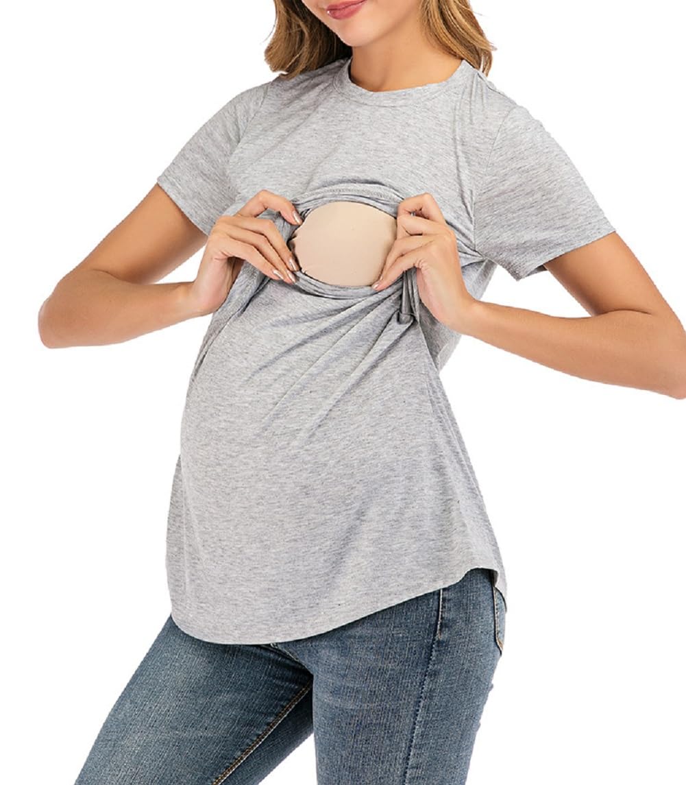 SISAY Ropa Premama Embarazada Camiseta Maternidad Verano Blusa Cruzada Tunica Elegante Wrap Top Vintange Jersey Lactancia Basica tee Shirt Manga Corta Sweatshirt Casual Pullover Moda Camisas Embarazo