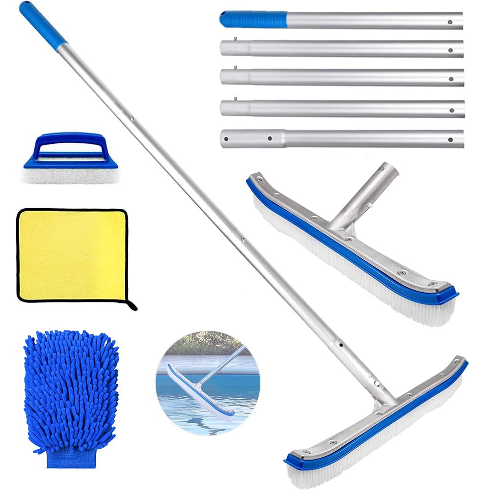 Cepillo Piscina con pertiga 180cm,Cepillo para Limpiar Piscinas 45cm,Cepillo para Limpiar Piscinas,con Barra de Aluminio Ajustable y Parte Trasera de Aluminio Reforzado para Paredes, Azulejos