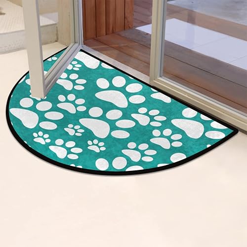 Miniatura 7 de Tapete semicircular para puerta de entrada interior con estampado de patas de gato, perro, verde azulado, decoración del hogar, antideslizante,