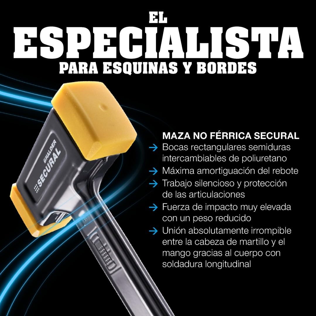 Martillo de impacto SECURAL Plus, cabeza y mango irrompibles de una pieza de acero, insertos rectangulares, con mango especial, 30 mm x 40 mm, 3380.140