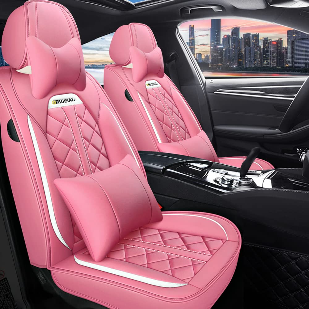 JoyRozTek Car Seat Covers For Skoda Octavia 1998-2026 (5-Seater), Universal Fit, Premium PU Leather Seat Cover Full Set, ZT07, Pink