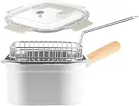 Frigideira profunda, frigideira de aço inoxidável com cesta e alça, frigideira quadrada portátil a óleo com tampa, fritadeira multifuncional para fritar peixe, frango e batatas fritas (01)