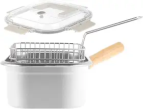Frigideira profunda, frigideira de aço inoxidável com cesta e alça, frigideira quadrada portátil a óleo com tampa, fritadeira multifuncional para fritar peixe, frango e batatas fritas (01)