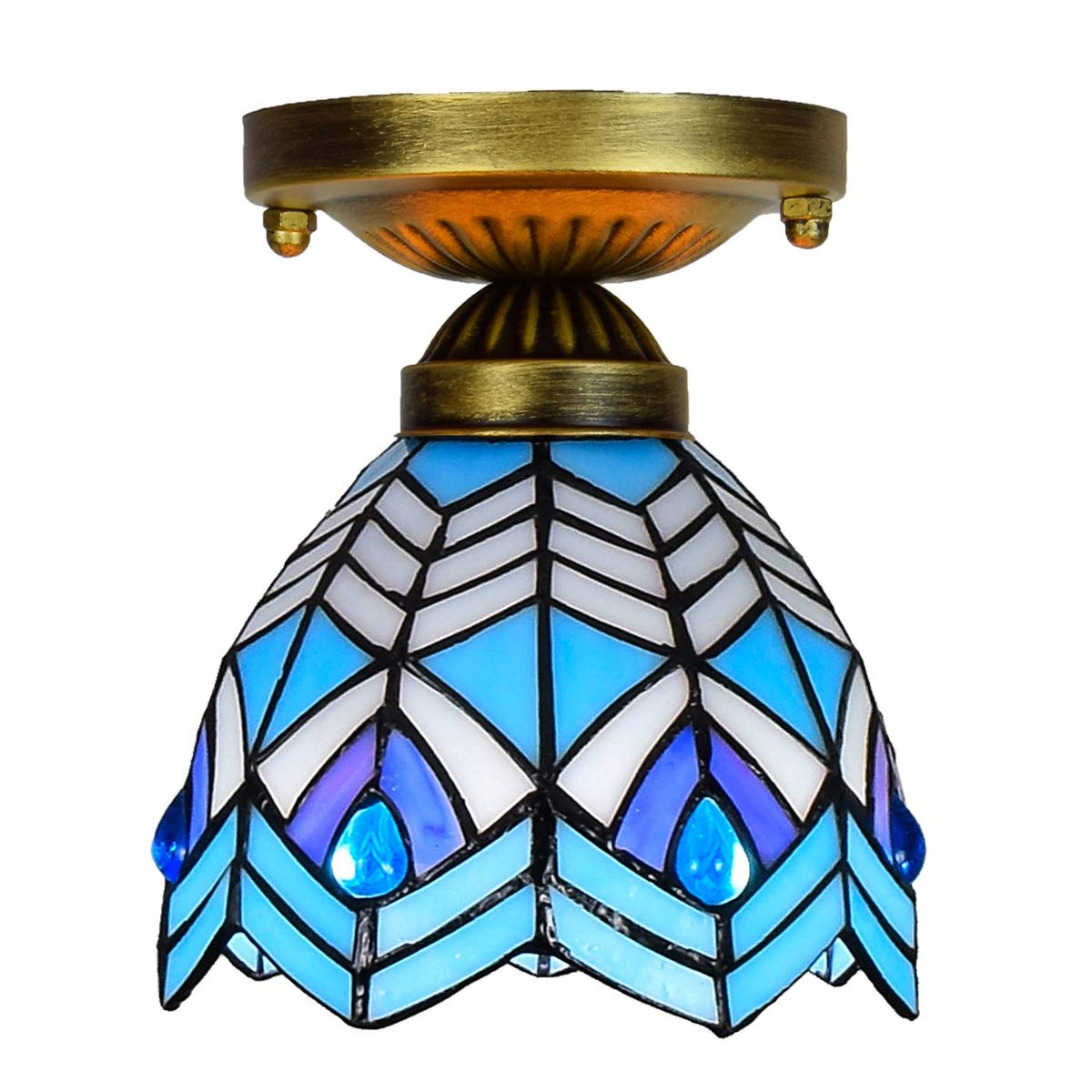 HPTHLY Stained Glass Ceiling Lighting 6" Tiffany Stained Glass Aisle Corridor Balcony Mediterranean Light Small Ceiling Light