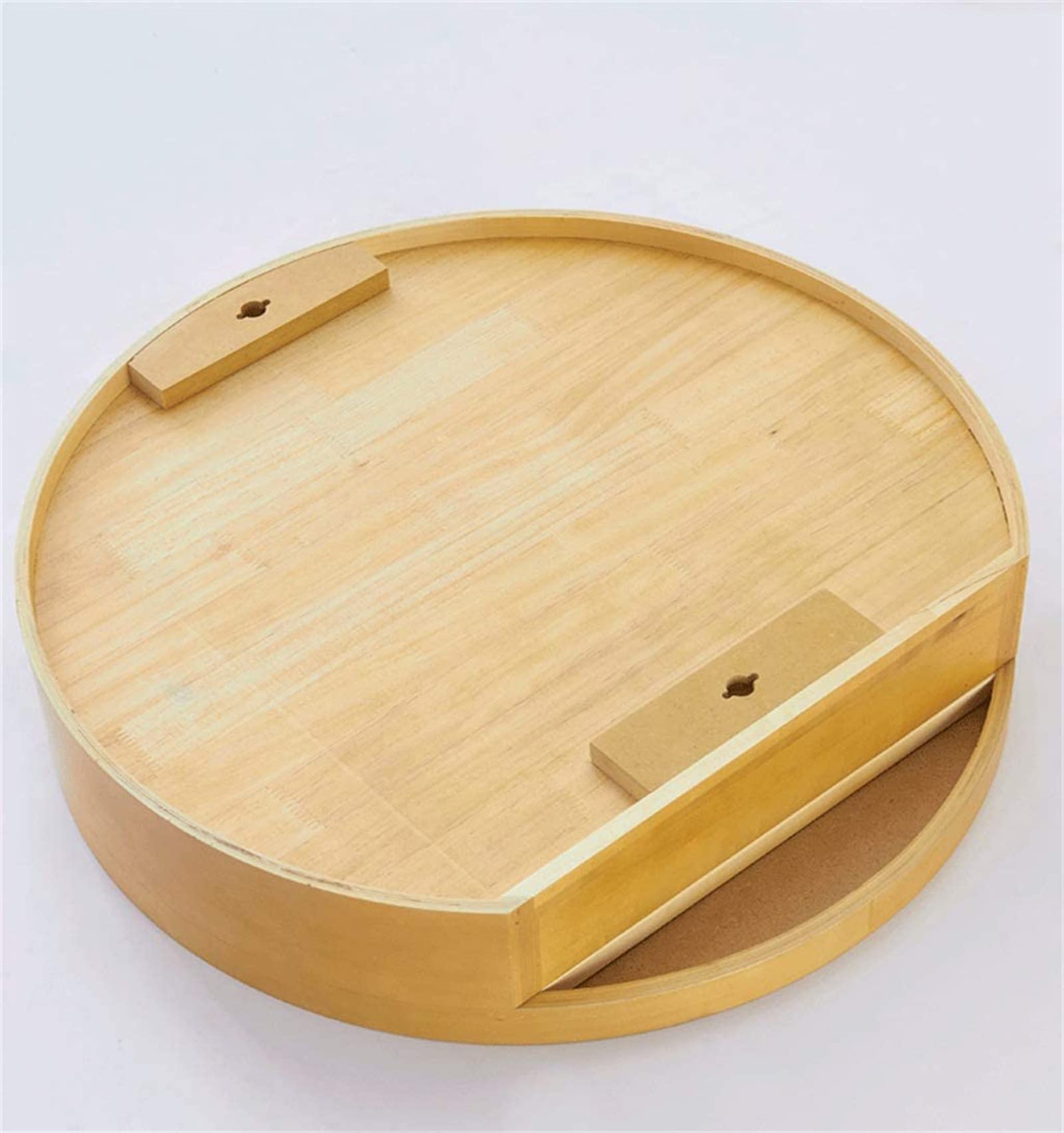 Mobiletto per Bagno con Specchio Rotondo in Legno, 2 in 1, con Specchio per Cosmetici, Design Semplice e alla Moda, Stile Unico per Gli Amanti del Trucco, Finitura Noce, Diametro 60 cm, Nero