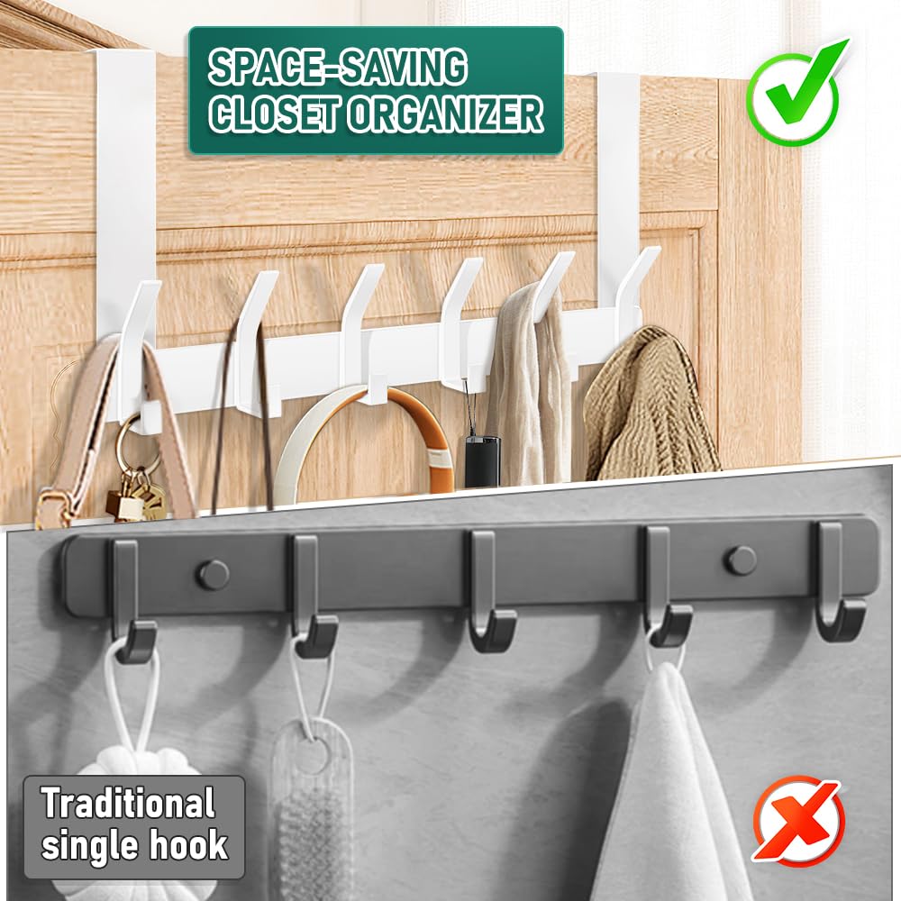 MIVITOOM Over Door Hooks, Heavy Duty 12 Hooks White, Over the Door Hook Hanger for Clothes Coat, Bag, Hats - Image 2