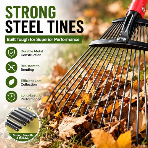 Image of DAP Telescopic Metal Rake, 31 to 64 Inch Adjustable Expanding Handle Rake for Quick Clean Up of Lawn and Yard, Garden Leaf Rake and Roof | Garden Broom with Long Handle for Leaves