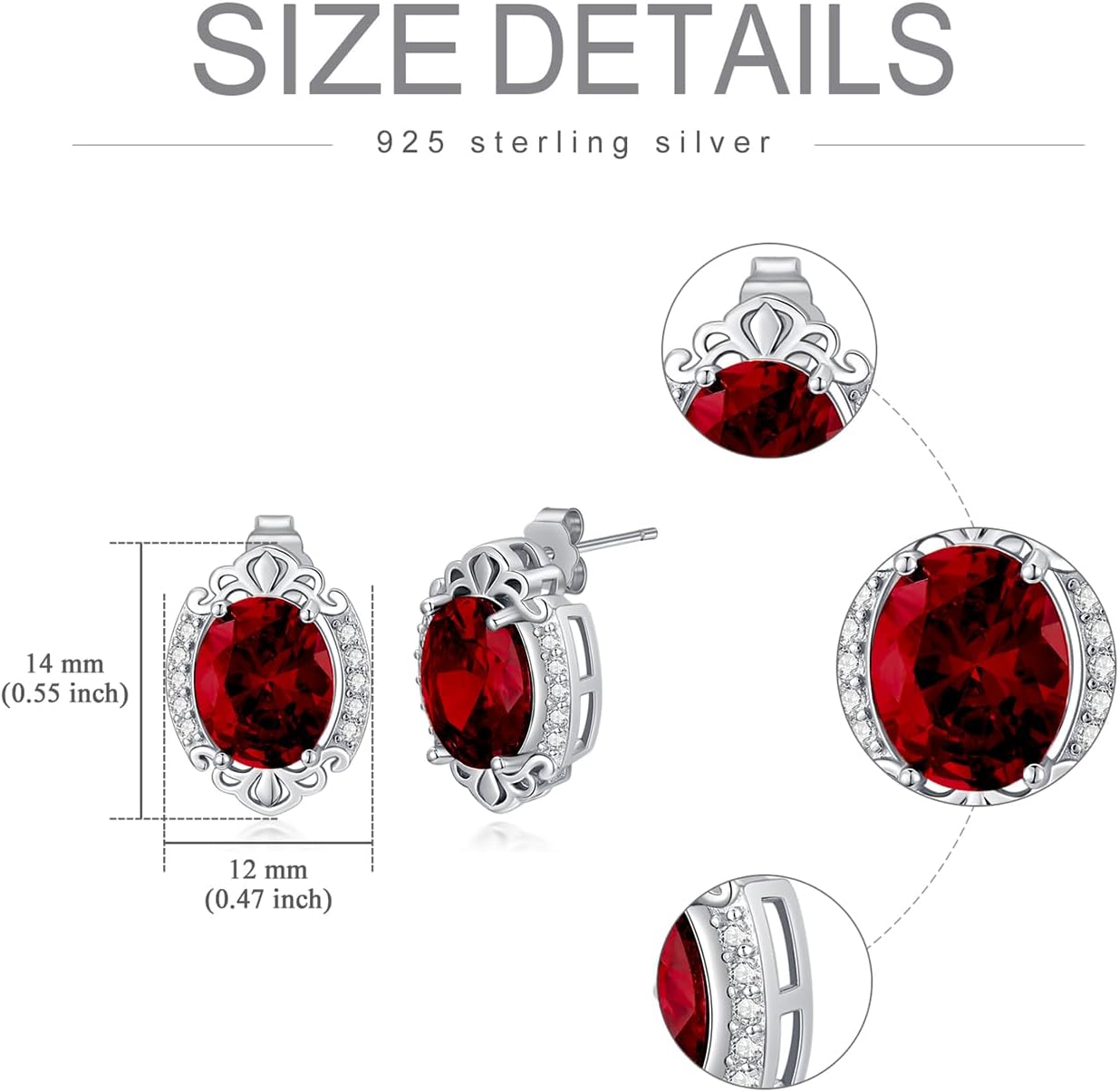 Gemstone Earrings 925 Sterling Silver 10mm * 8mm Oval Cut Birthstone Stud Earrings for Women - Image 3